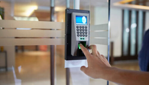 Yong man push down the electronic control machine to access the door